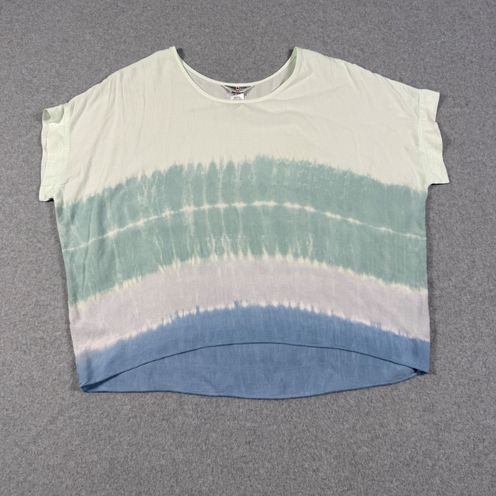 Hard Tail Forever Womens XS Tie Dye Rayon Oversized High Low Top Blue Green 1360